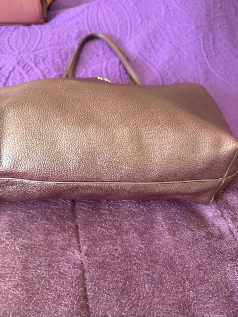BCBG dark purple Leather Tote Bag with Gold Hardware